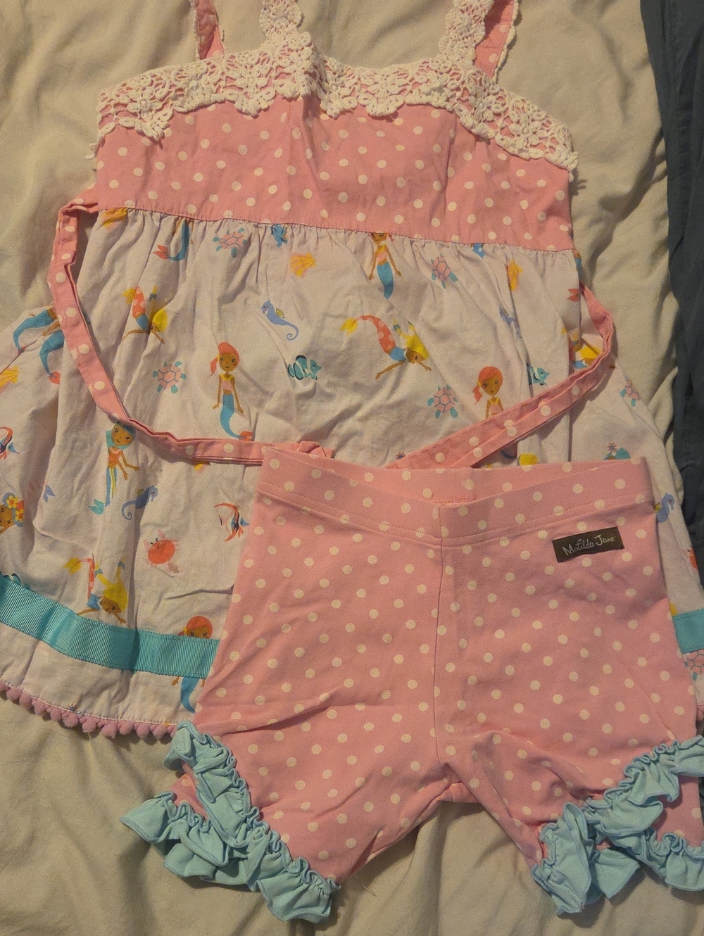 Matilda Jane Pink Polka Dot Girls Set with Mermaids.